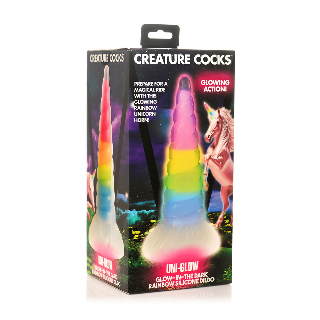 Dildo UniGlow nachtleuchtend Silikon Regenbogen 16,5 cm
