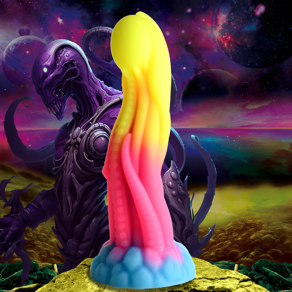 Dildo Tenta Glow nachtleuchtend Silikon Regenbogen 19,1 cm