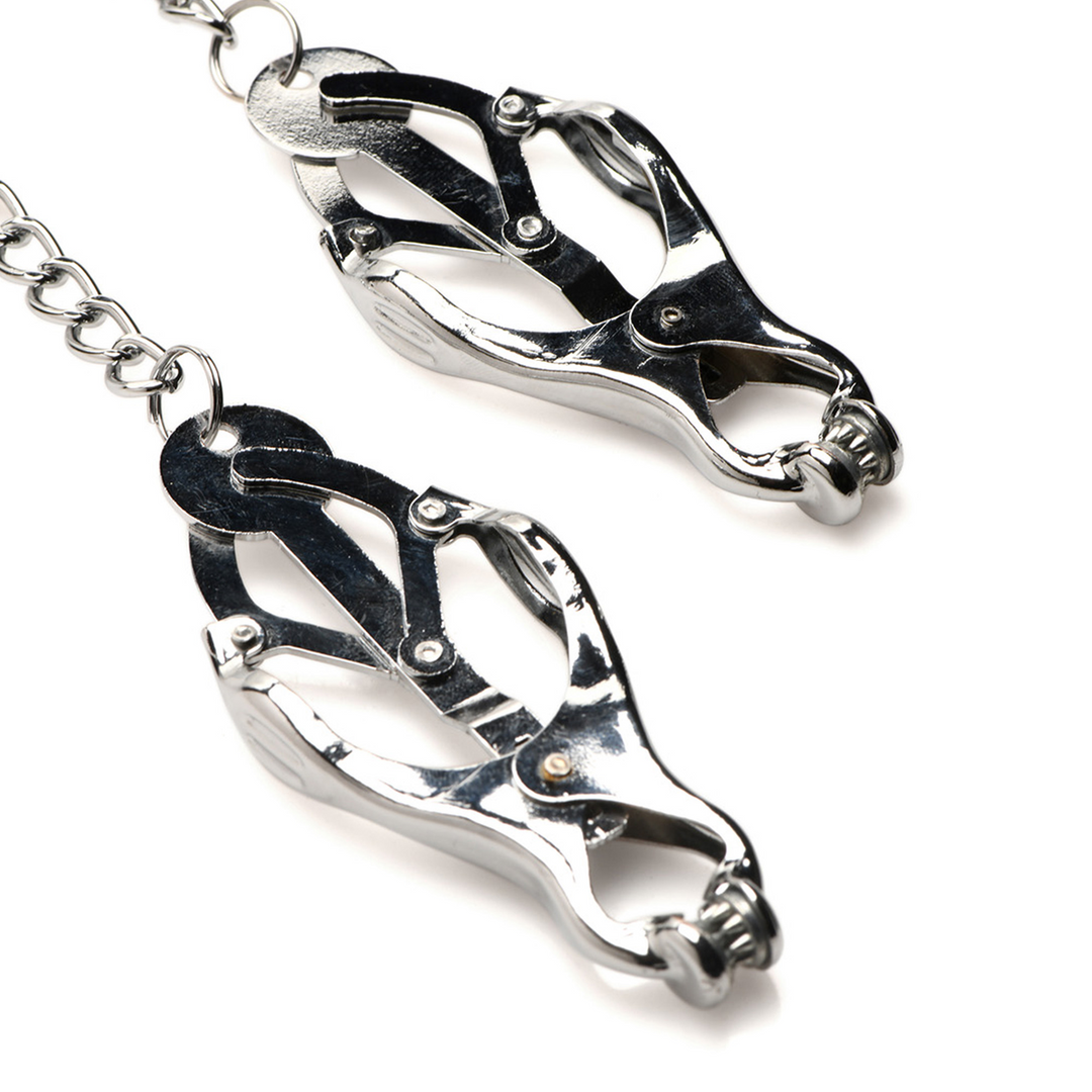 Nippelklemmen Tyrann Kleeblatt mit Noppen Schwarz/Silber 56,5 cm