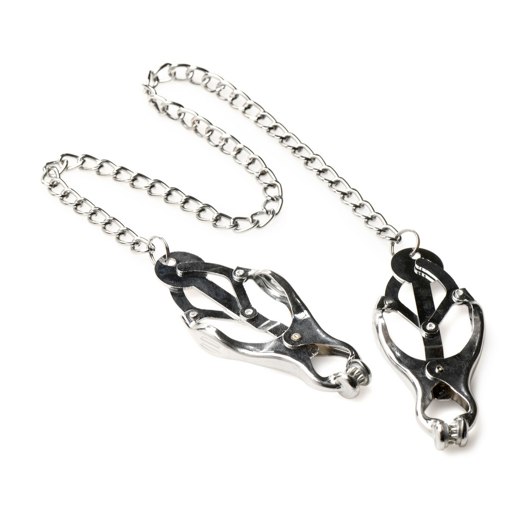 Nippelklemmen Tyrann Kleeblatt mit Noppen Schwarz/Silber 56,5 cm
