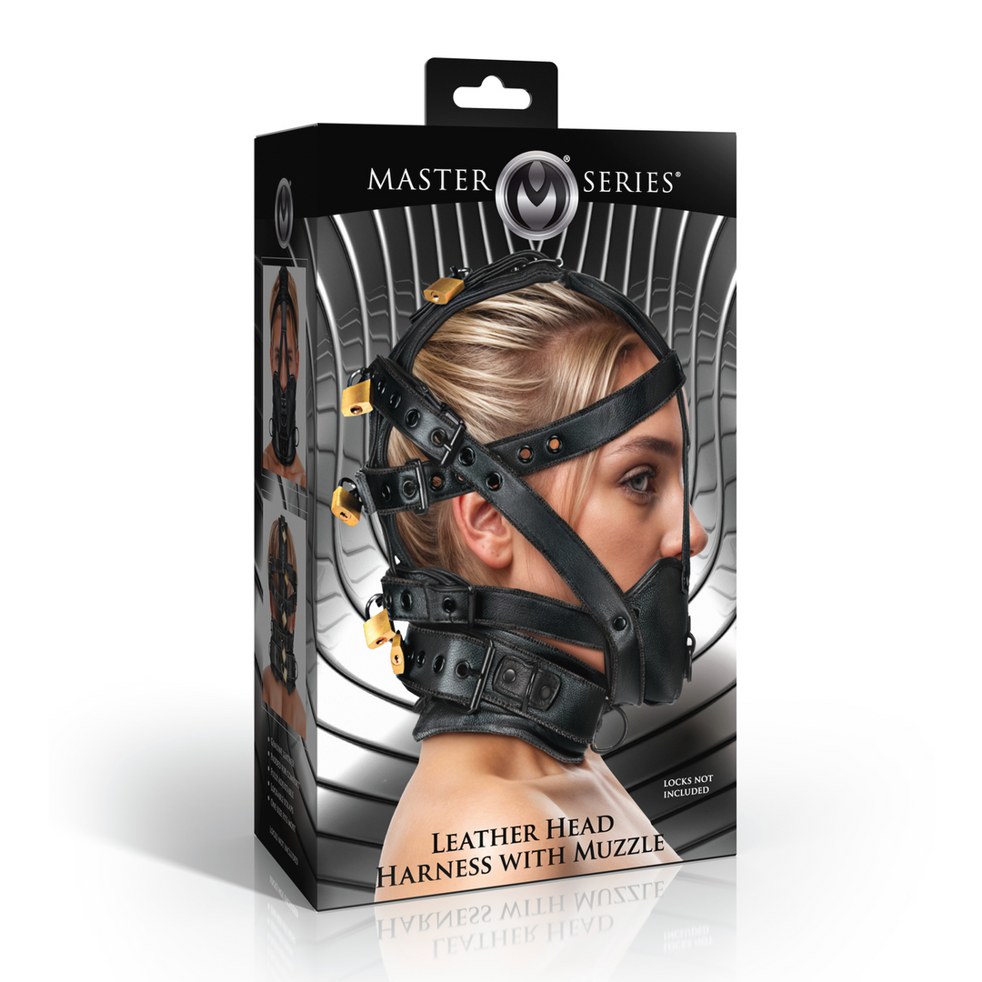Kopf-Harness Leder mit Maulkorb Schwarz