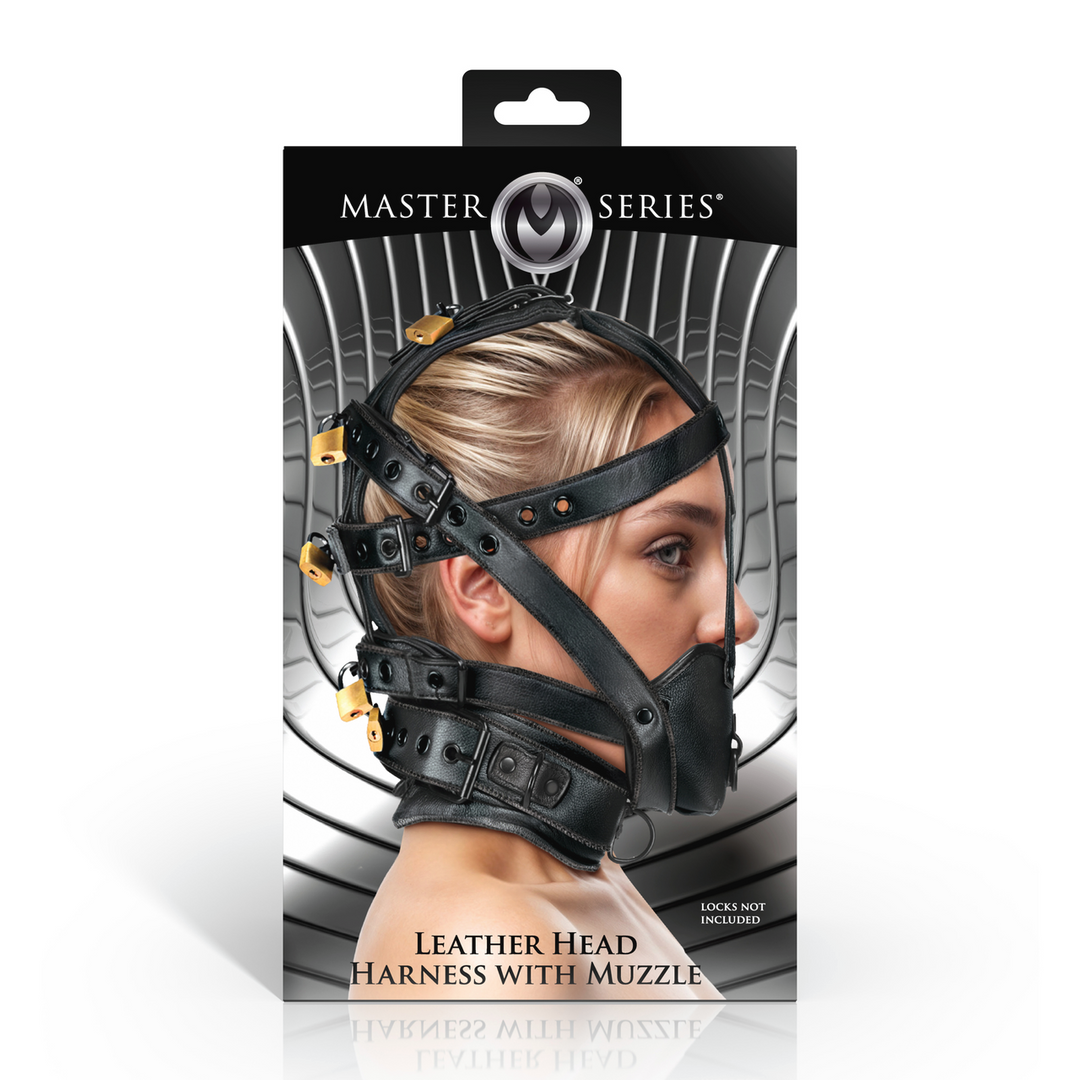 Kopf-Harness Leder mit Maulkorb Schwarz