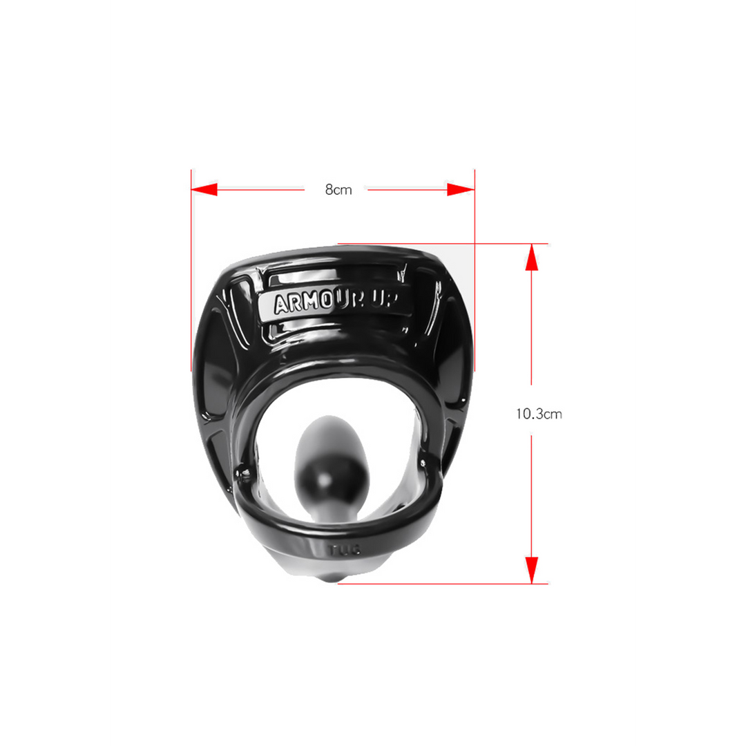 Analplug Armor Tug-Lock mit Penisring und Hodenriemen Schwarz