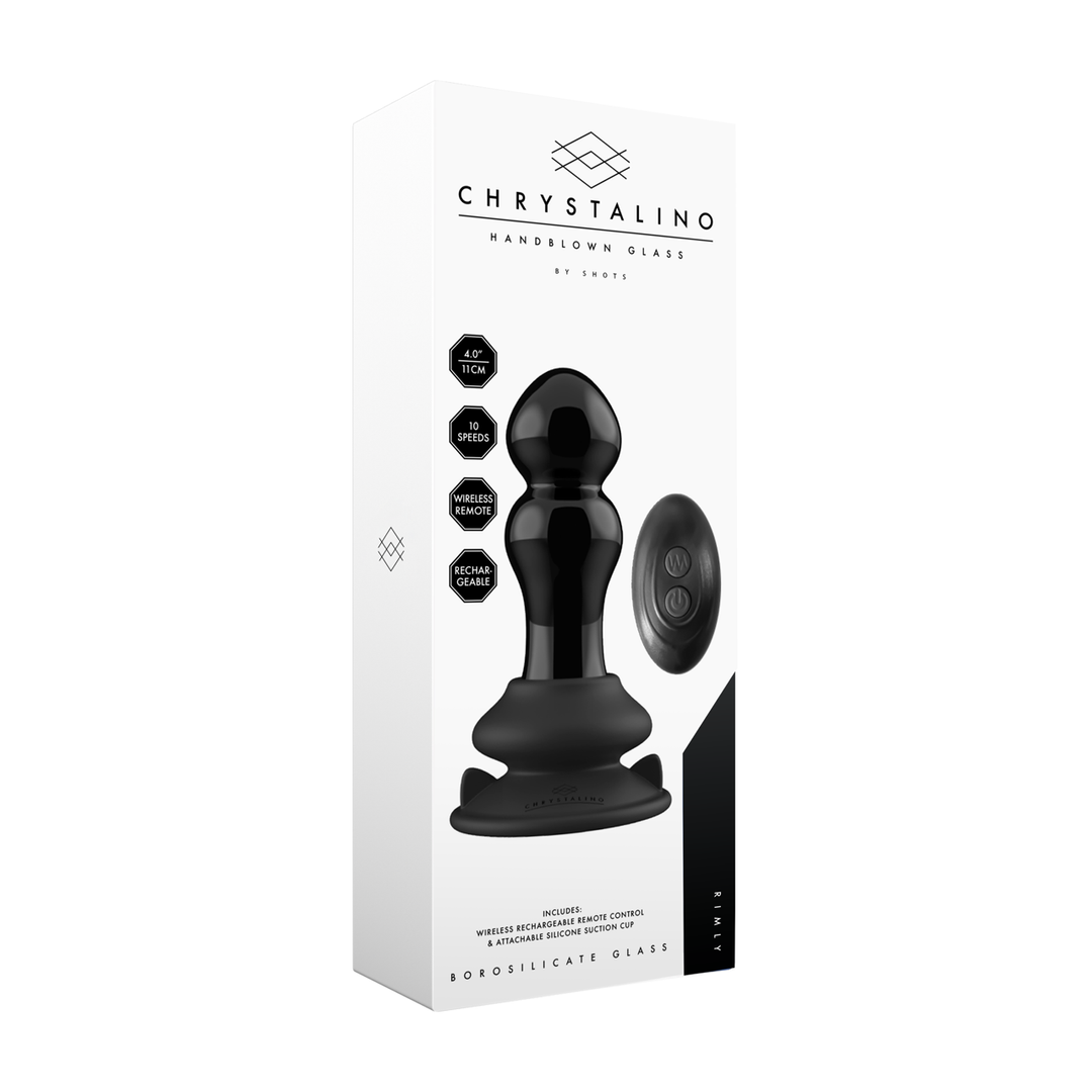 Analplug Rimly Glas vibrierend mit Saugfuß Schwarz 9,4 x Ø 3,9 cm