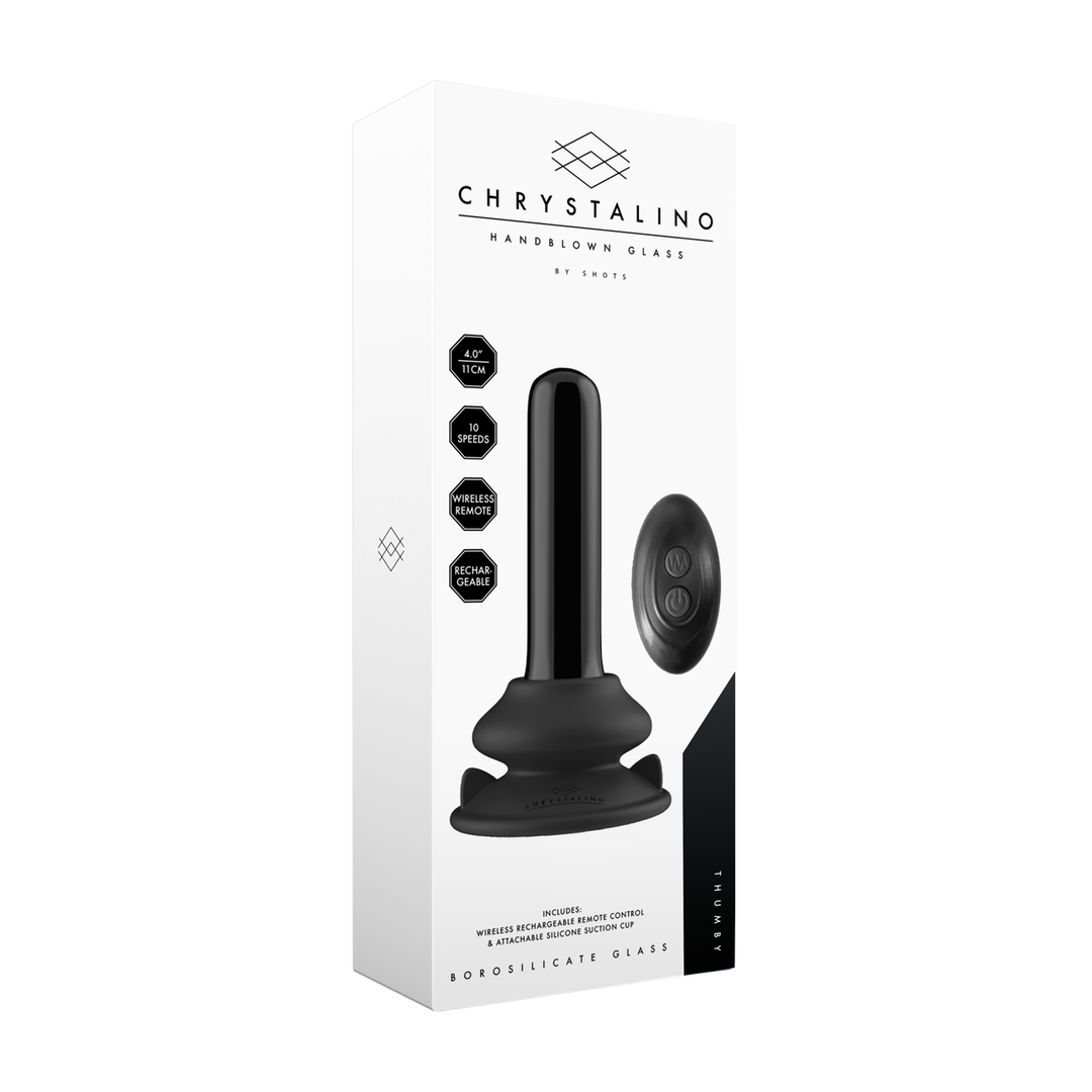 Vibrator Thumby Glas glatt mit Saugfuß Schwarz 9,3 x Ø 2,7 cm