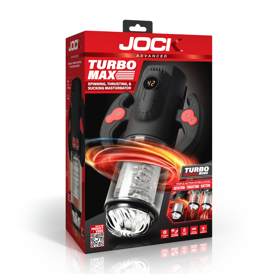 Masturbator Turbo Max rotierend, stoßend und saugend Schwarz/Rot 14,5 x Ø 8,4 cm
