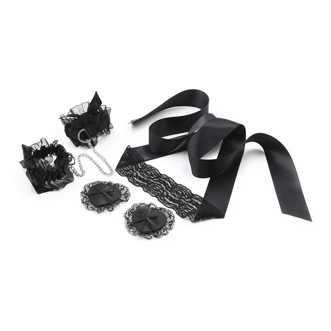 Bondage-Set Lace Me Up mit Spitze Schwarz 11,5 cm
