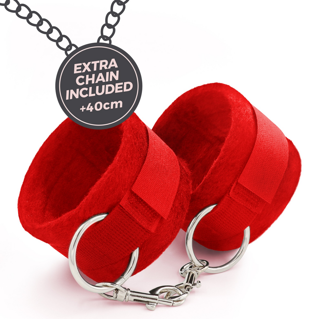 Set Me Lo Como Handschellen mit Augenbinde und Erdbeer-Gleitgel Rot 9 cm