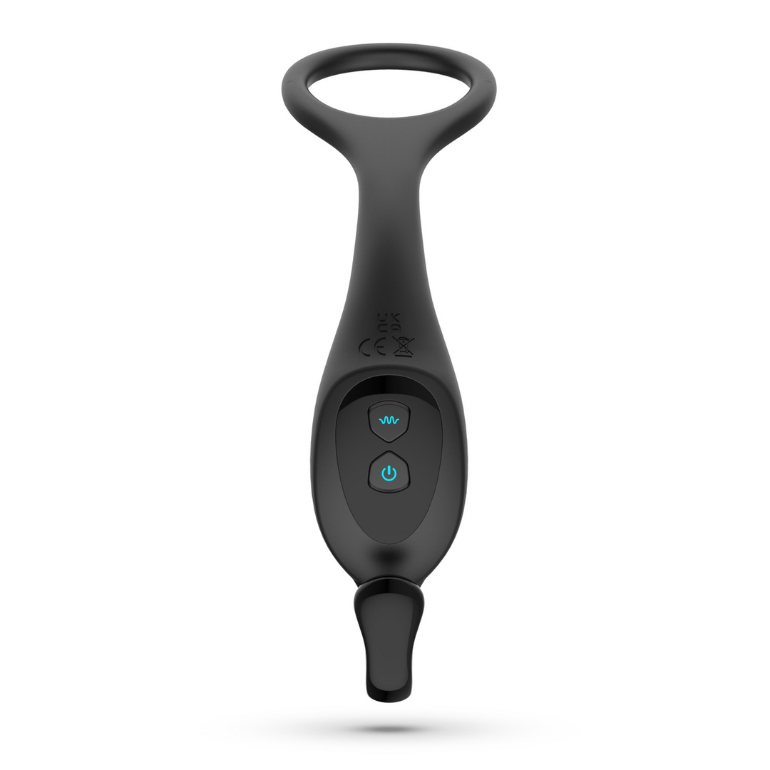 Prostata-Vibrator Magoo mit Stoßfunktion Penisring und Fernbedienung Schwarz 14 cm