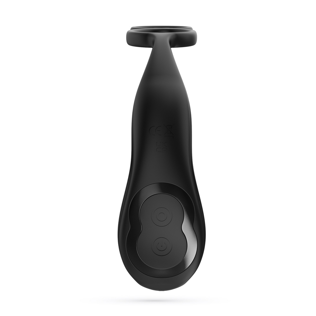 Prostata-Vibrator Erixos mit Hodenriemen und Penisring Schwarz 14,5 cm