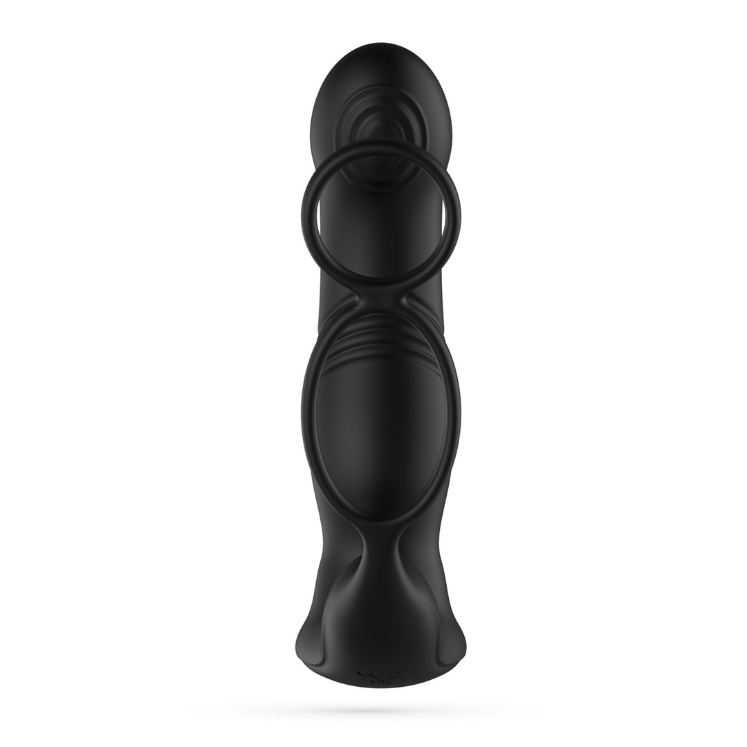 Prostata-Vibrator Erixos mit Hodenriemen und Penisring Schwarz 14,5 cm