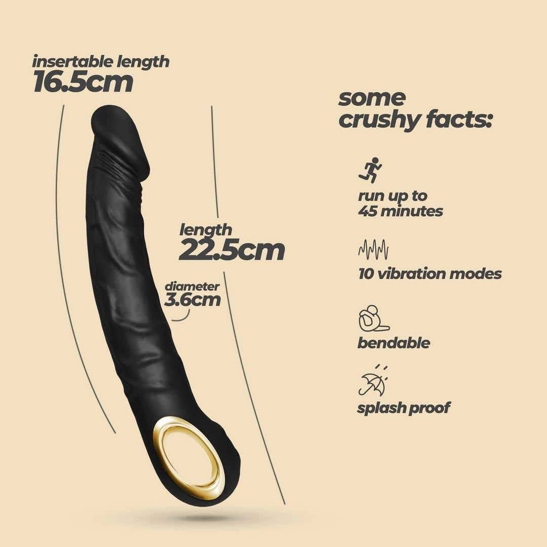 Realistischer Dildo Magnus Bend flexibel mit Vibration Schwarz 16,5 x Ø 3,6 cm