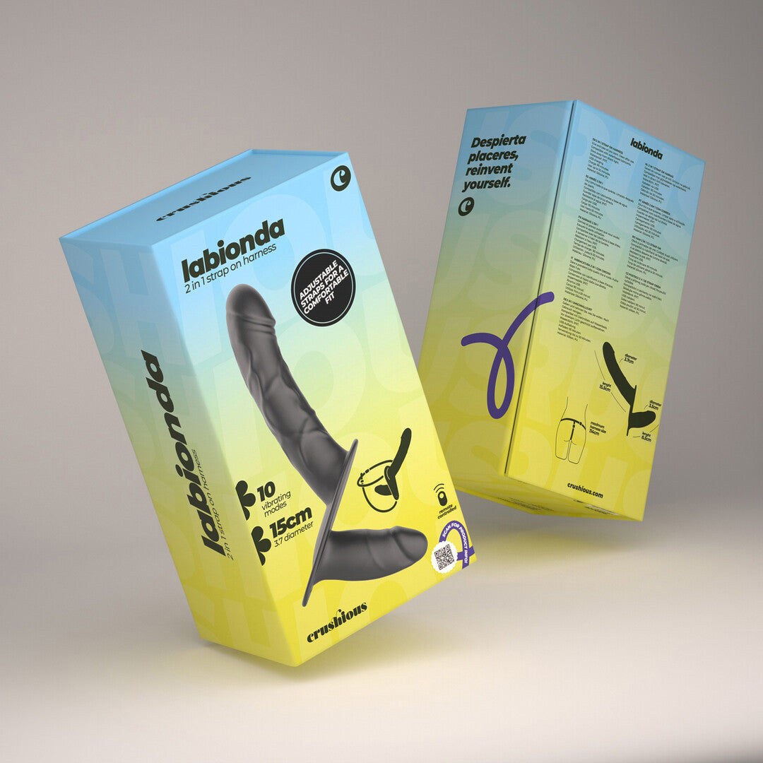 Strap-on Crushious Labionda Doppel-Harness mit Fernbedienung Schwarz 24 x Ø 3,7 cm – Ansicht 4