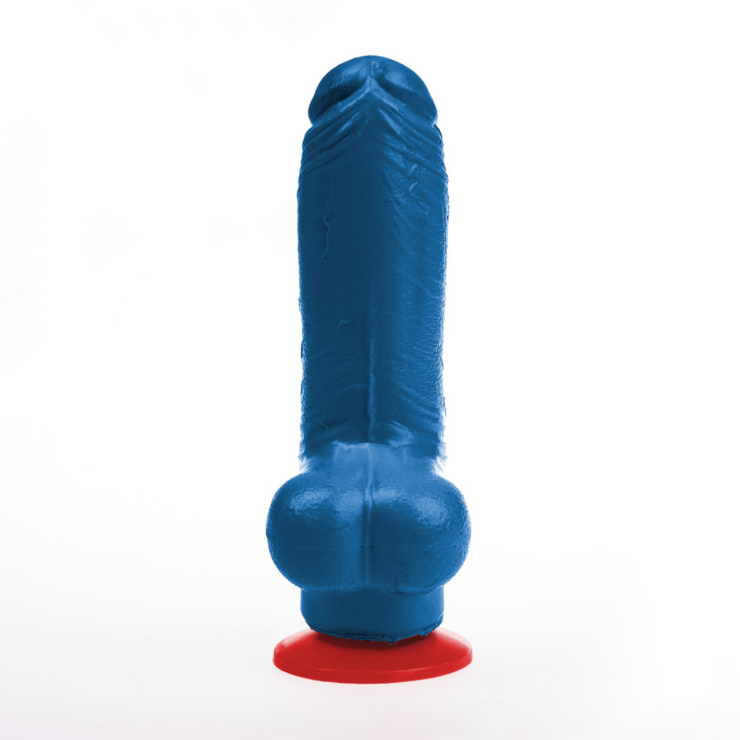 Realistischer Dildo Tyr M mit Hoden Blau 13 x Ø 5 cm