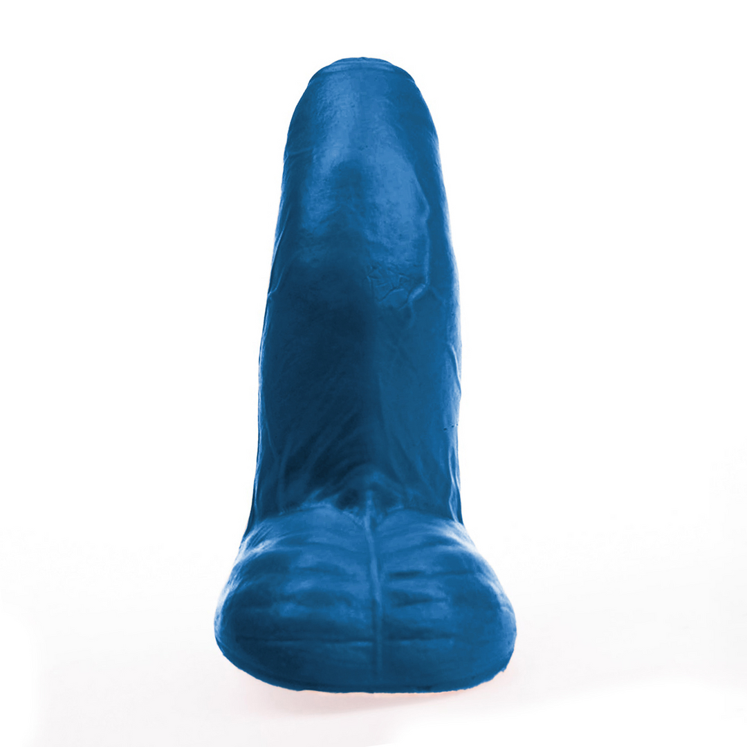 Realistischer Dildo Buri S gebogen mit Hoden Blau 14 x Ø 6 cm