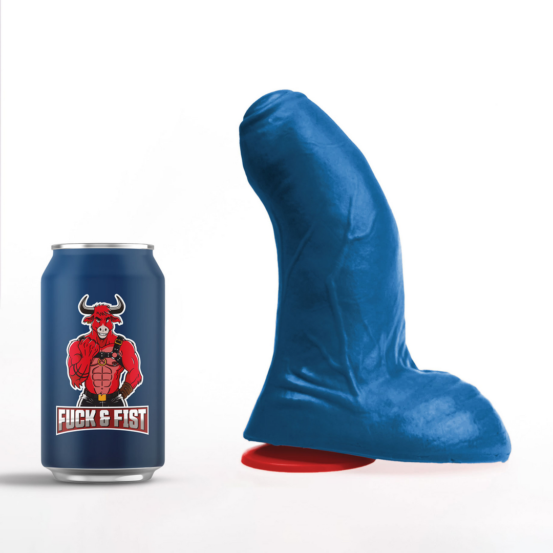 Realistischer Dildo Buri M gebogen mit Hoden Blau 17 x Ø 7,5 cm