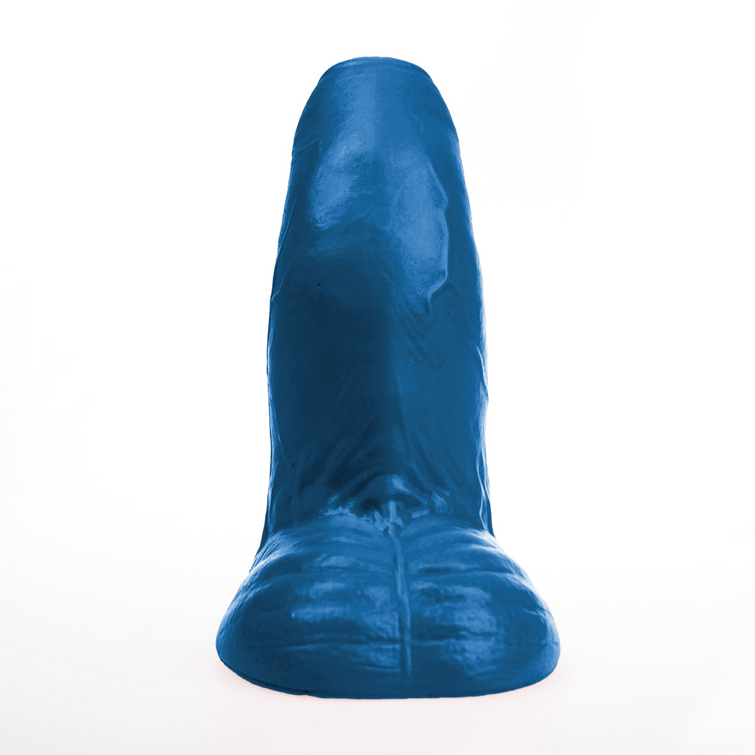 Realistischer Dildo Buri L gebogen mit Hoden Blau 22 x Ø 9 cm
