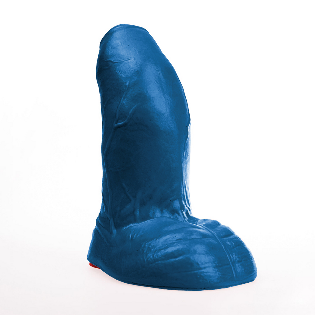 Realistischer Dildo Buri L gebogen mit Hoden Blau 22 x Ø 9 cm