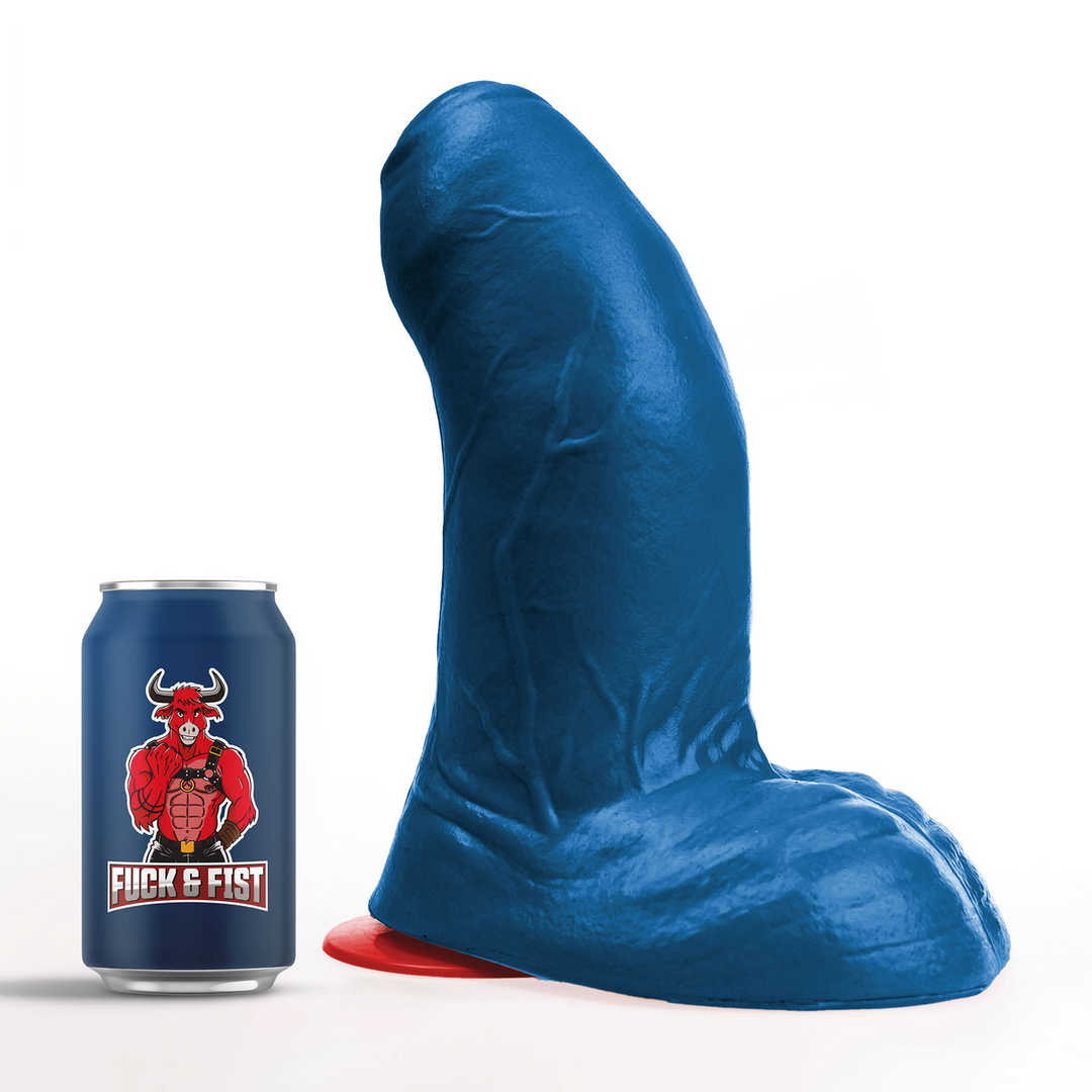 Realistischer Dildo Buri XL gebogen mit Hoden Blau 27 x Ø 10,5 cm