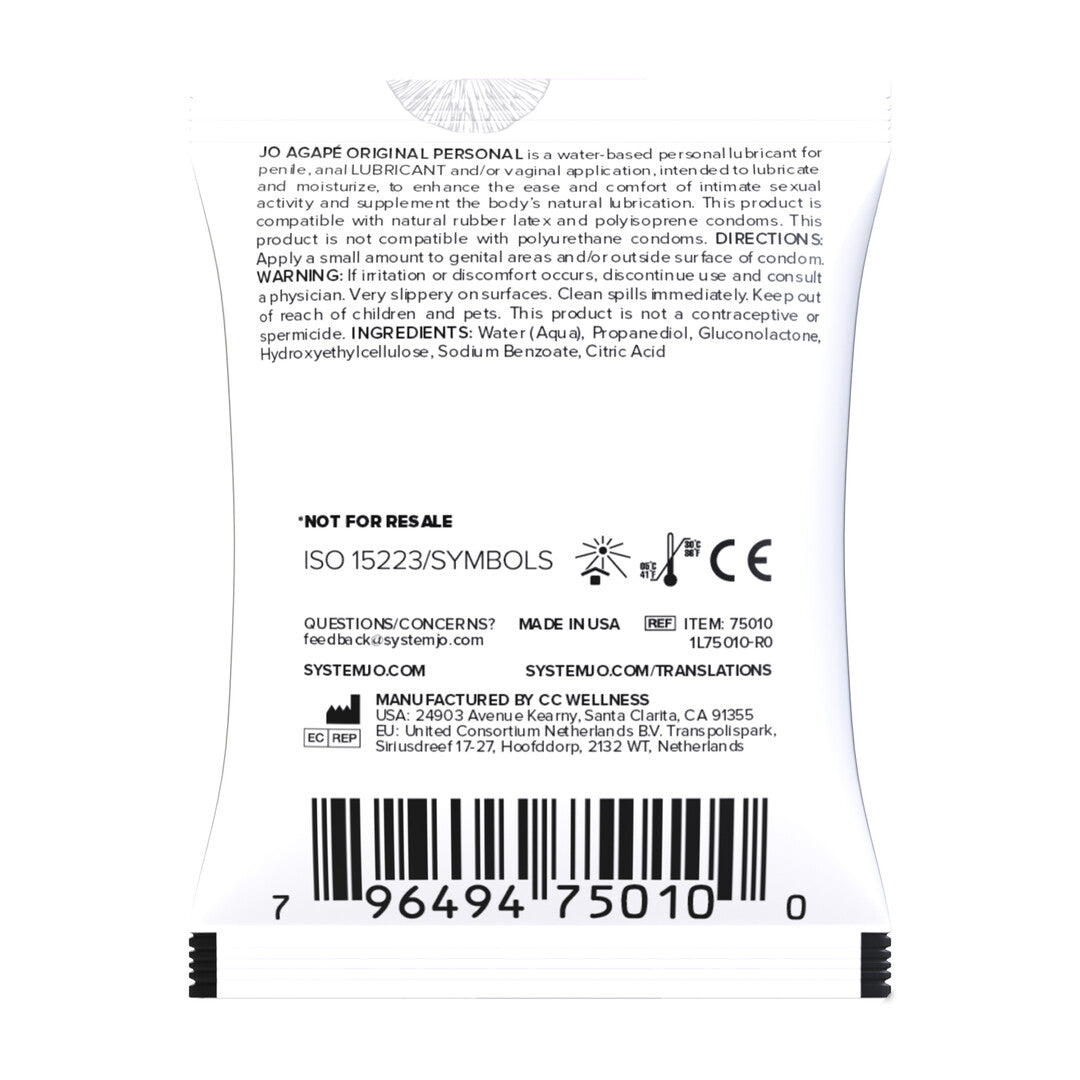 Gleitgel JO Agape Original auf Wasserbasis Sachet 5 ml – Ansicht 2