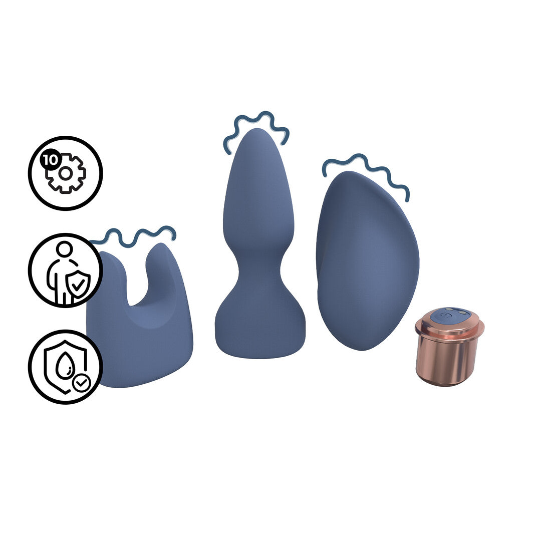 Vibrator-Set mit Wechselaufsätzen Blau/Grau 11,3 x Ø 3,4 cm