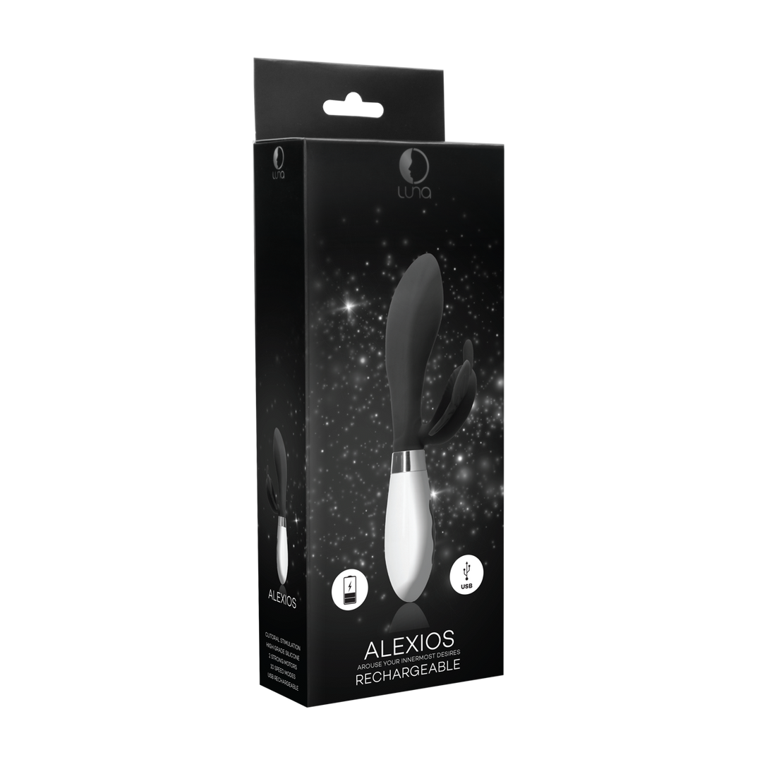 Rabbit-Vibrator Alexios mit Akku Schwarz 12 x Ø 3,8 cm