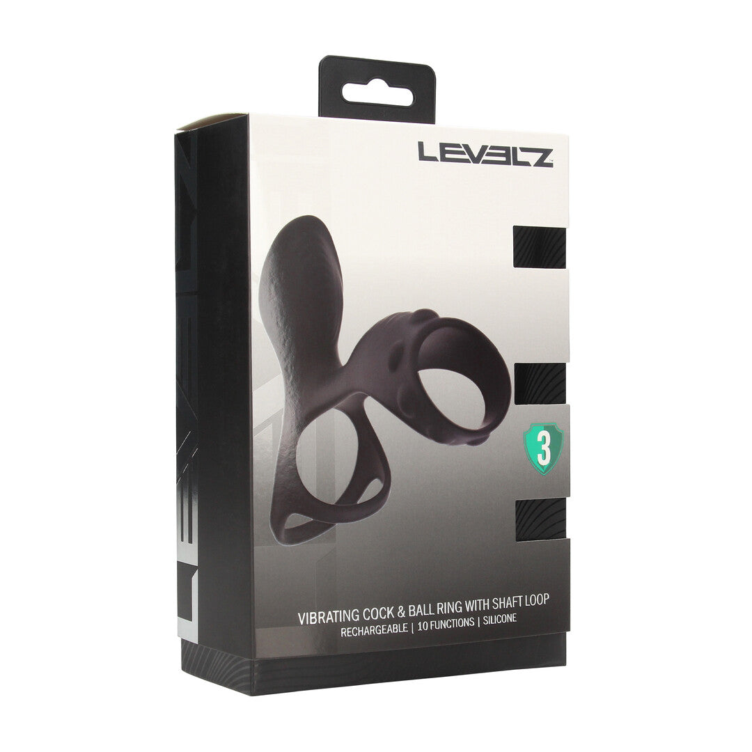 Penis- und Hodenring mit Vibration und Schaftschlaufe Silikon Schwarz 14 cm