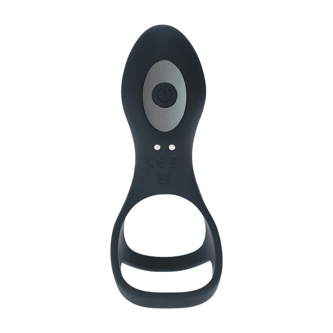 Penis- und Hodenring mit Vibration und Schaftschlaufe Silikon Schwarz 14 cm