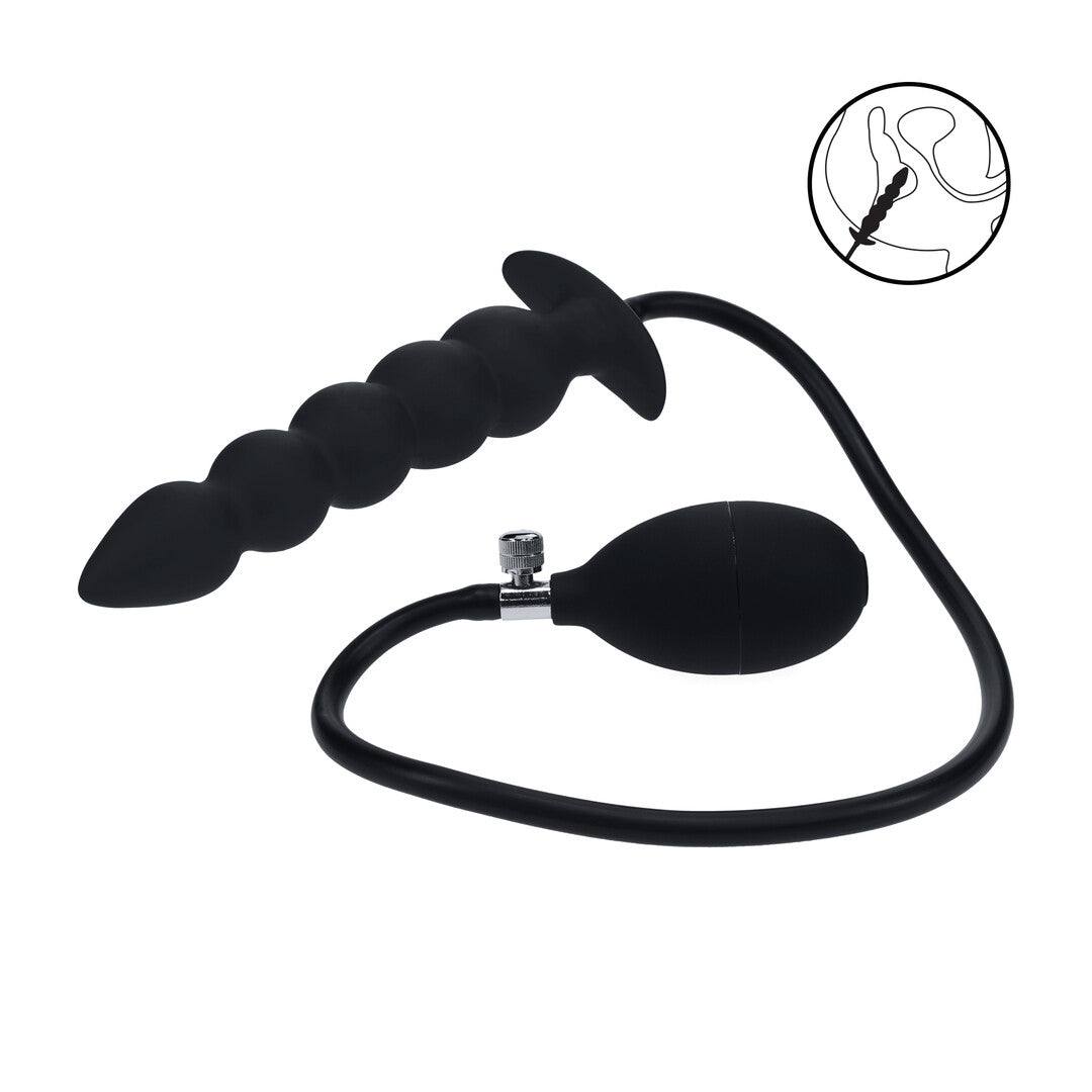 Analplug aufblasbar mit Perlenform Silikon Schwarz 77 x Ø 3,6 cm