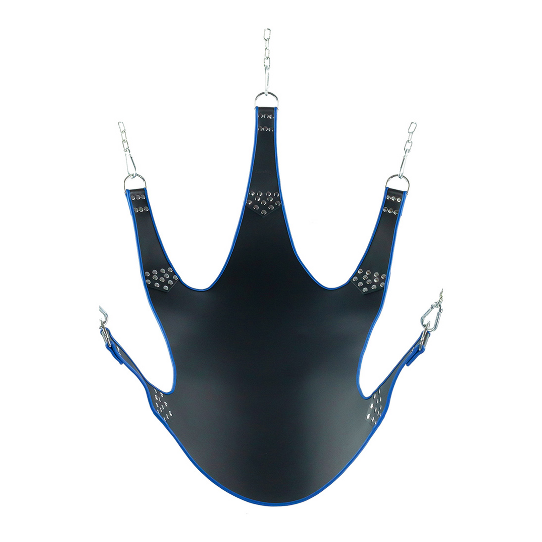 Sling Leder mit blauer Paspel und 5 Punkten Schwarz 113 cm