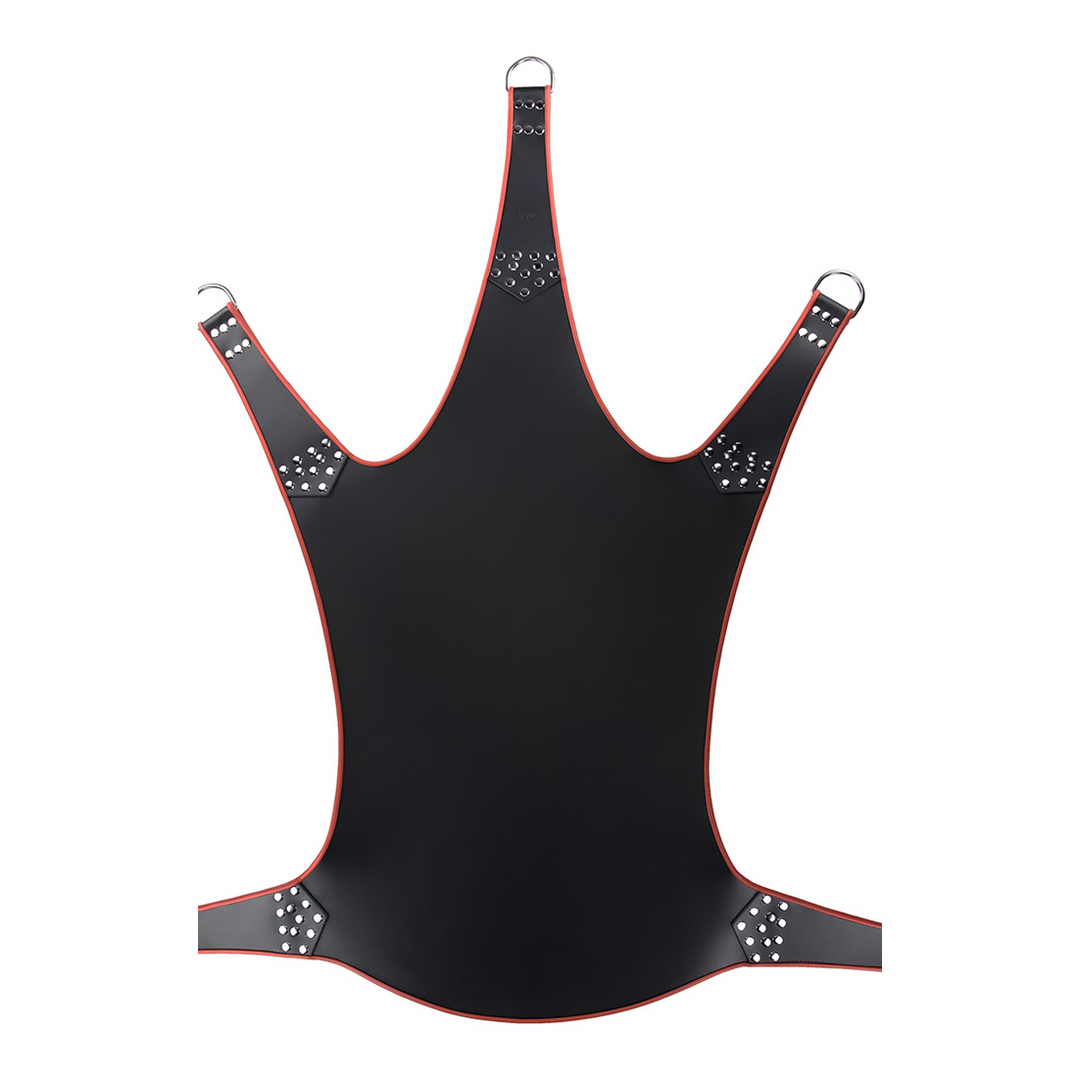 Sling Leder mit roter Paspel und 5 Punkten Schwarz 113 cm