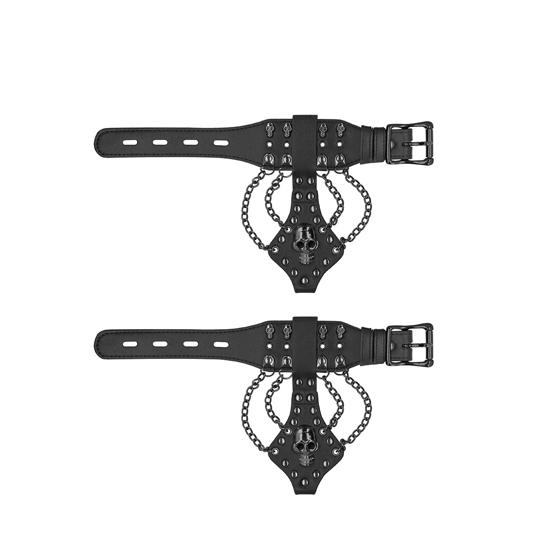 Handschellen mit Totenköpfen und Kette Schwarz 29 cm