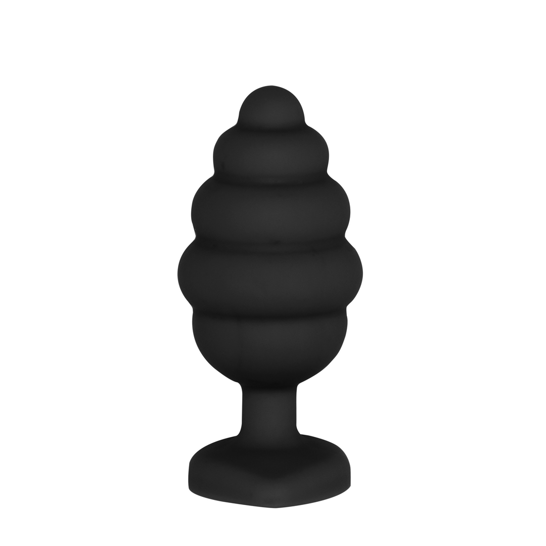 Analplug Diamant Herz gerippt groß Schwarz 7 x Ø 3,5 cm