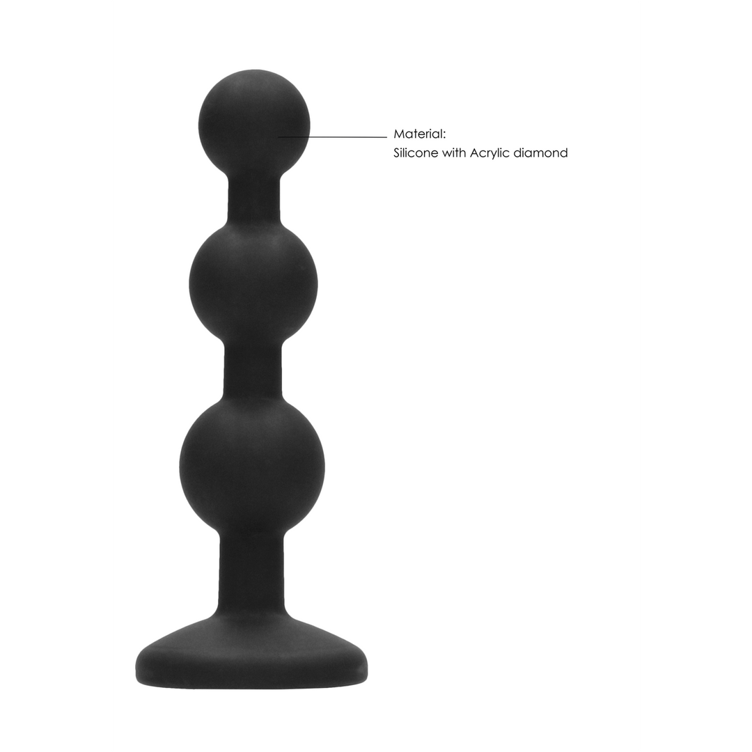 Analplug Silikon mit Perlen und Diamant Schwarz 9,5 x Ø 2,5 cm