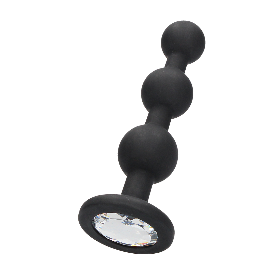 Analplug Silikon mit Perlen und Diamant Schwarz 9,5 x Ø 2,5 cm