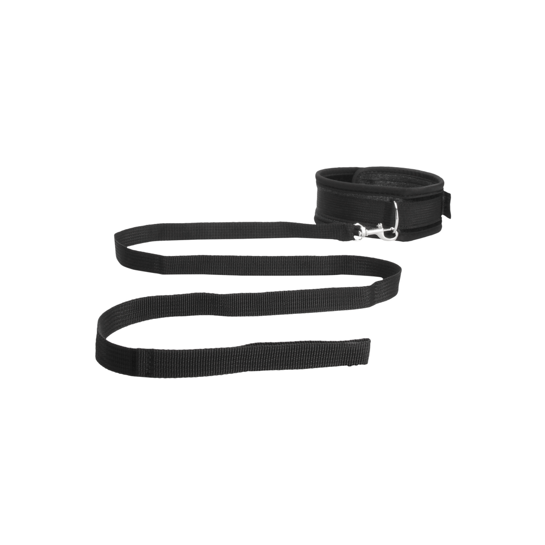 Halsband Samt verstellbar mit Leine Schwarz 51 cm