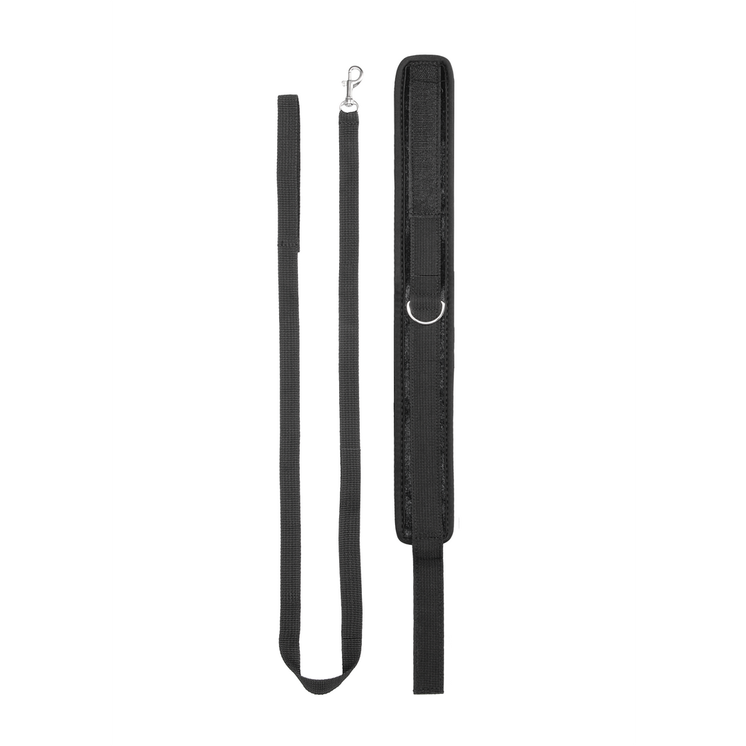 Halsband Samt verstellbar mit Leine Schwarz 51 cm