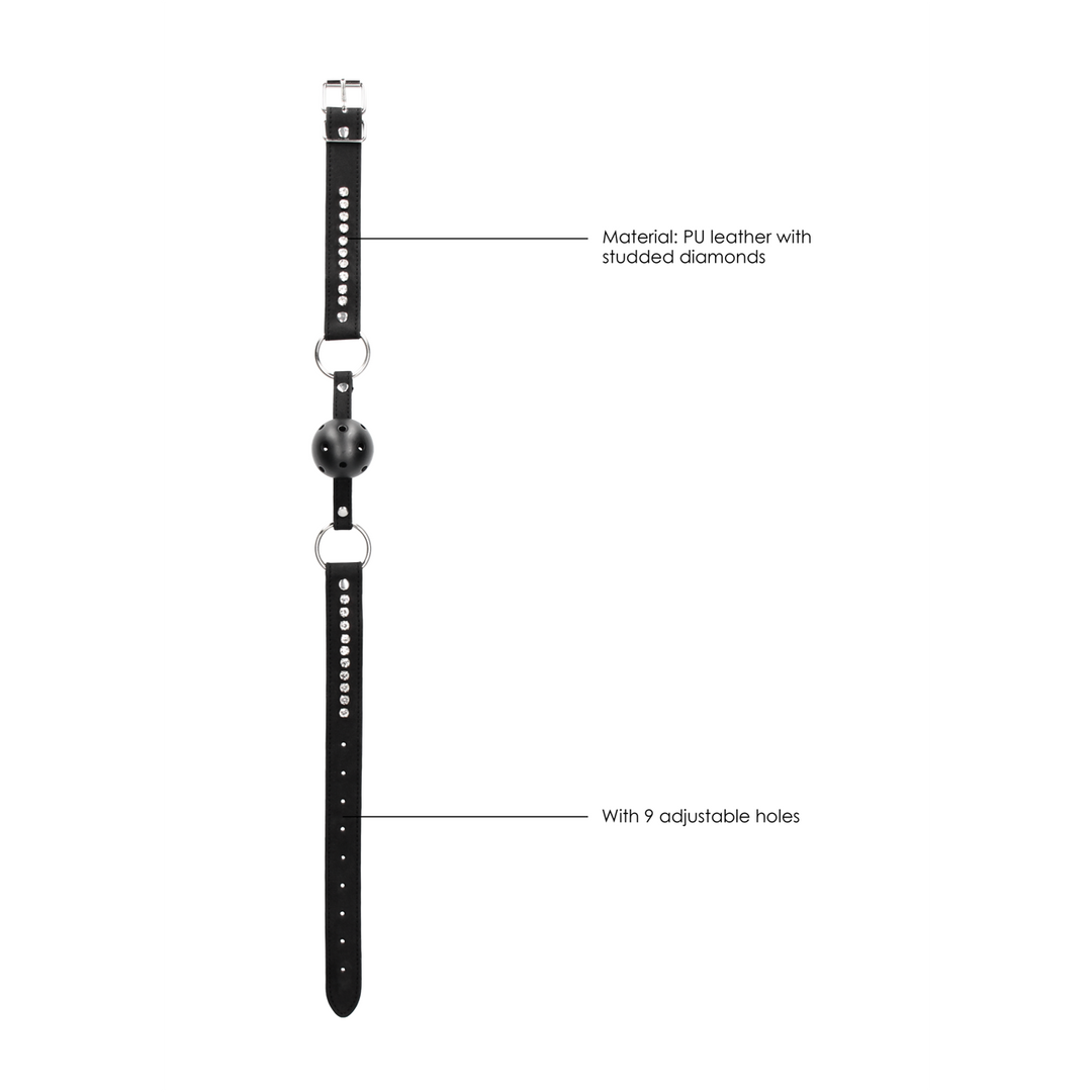Ballknebel atmungsaktiv diamantbesetzt Schwarz 65 cm