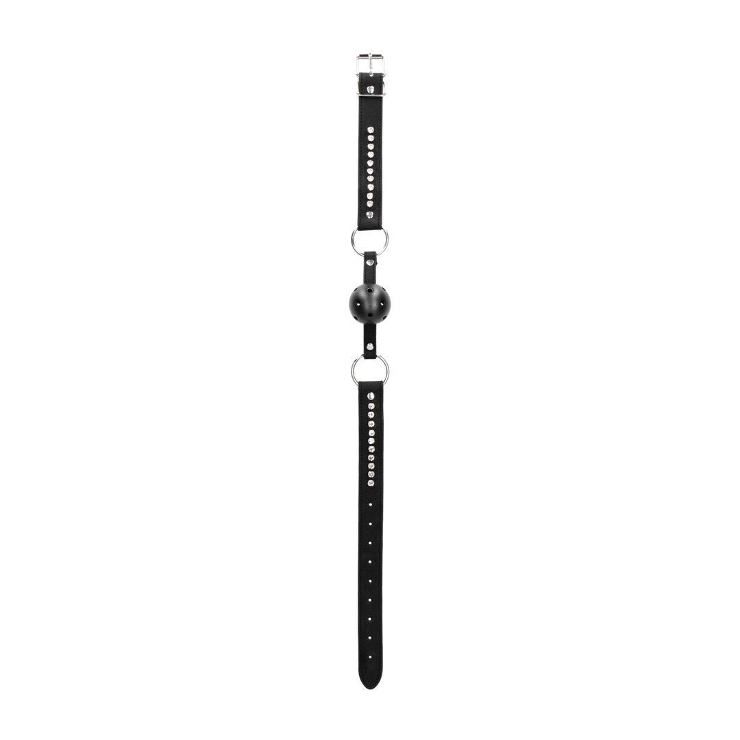 Ballknebel atmungsaktiv diamantbesetzt Schwarz 65 cm
