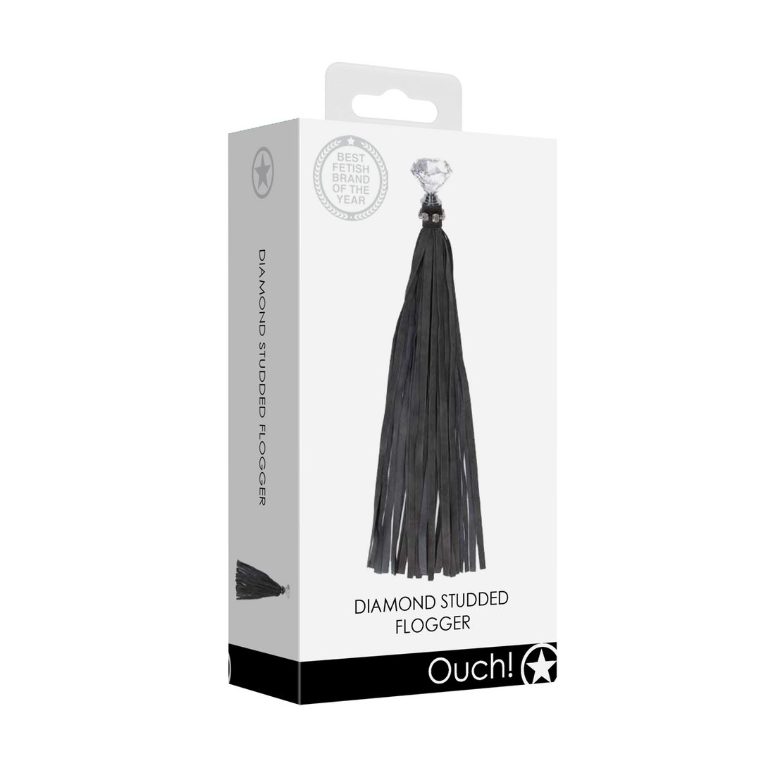 Peitsche diamantbesetzt Schwarz 3 cm
