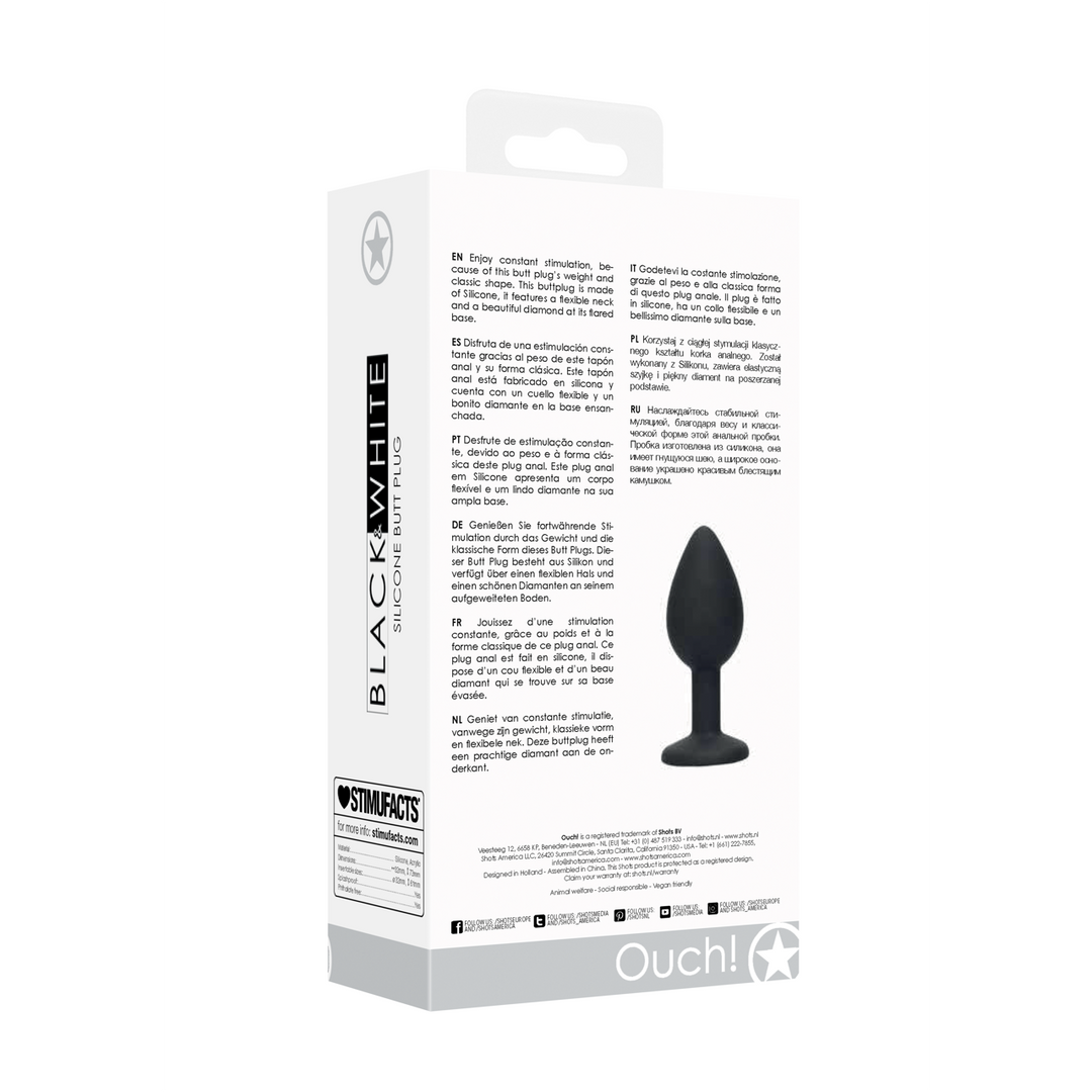 Analplug Silikon mit abnehmbarem Schmuck Schwarz 7,3 x Ø 3,2 cm