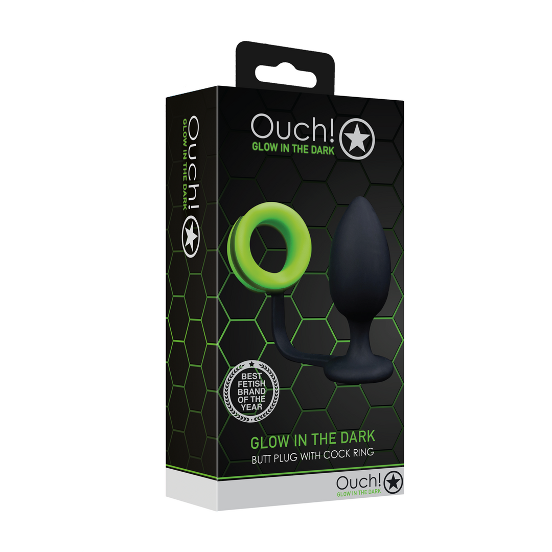 Analplug mit Penisring nachtleuchtend Grün 8,8 x Ø 3,8 cm
