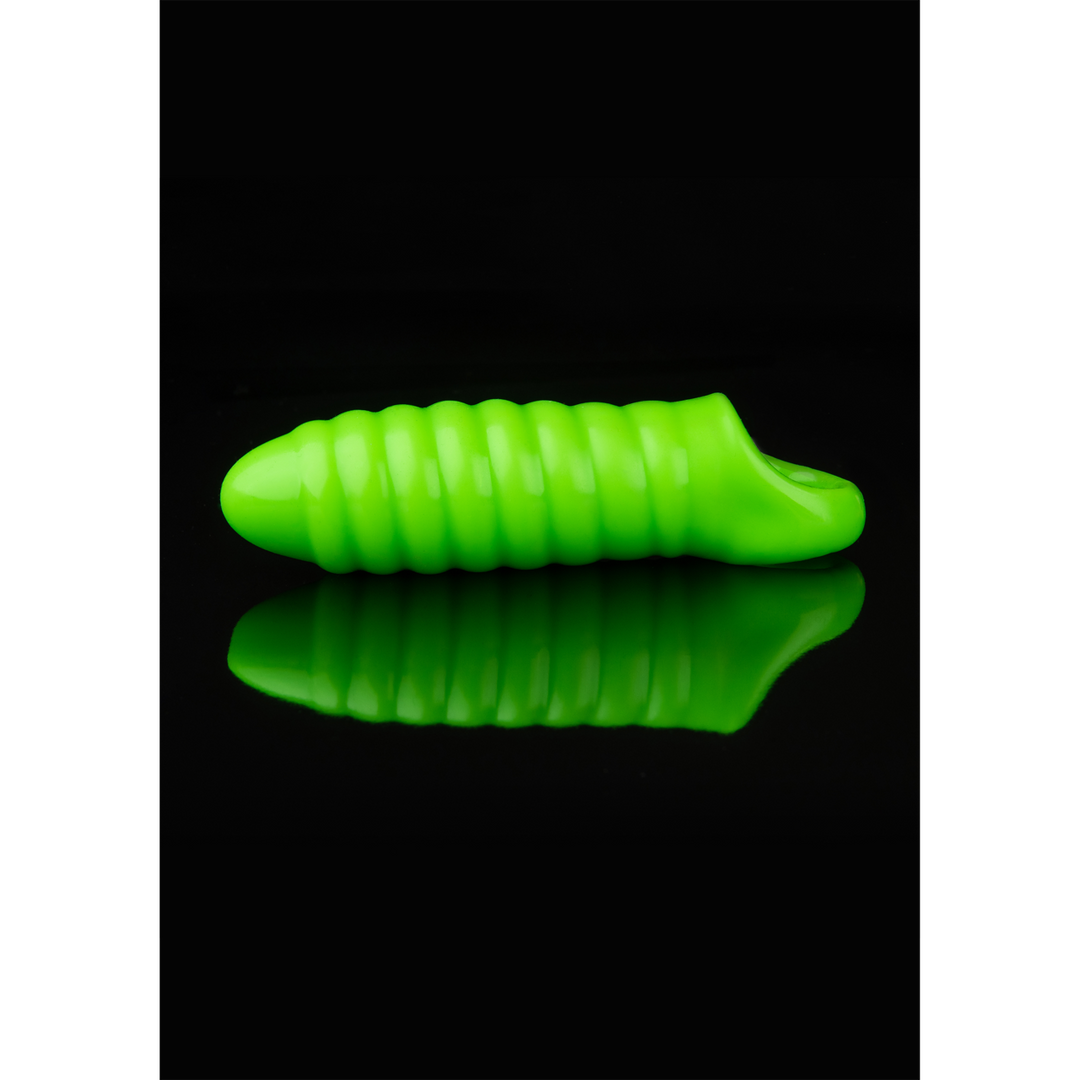 Penishülle gedreht dick dehnbar nachtleuchtend Grün 10 x Ø 4 cm