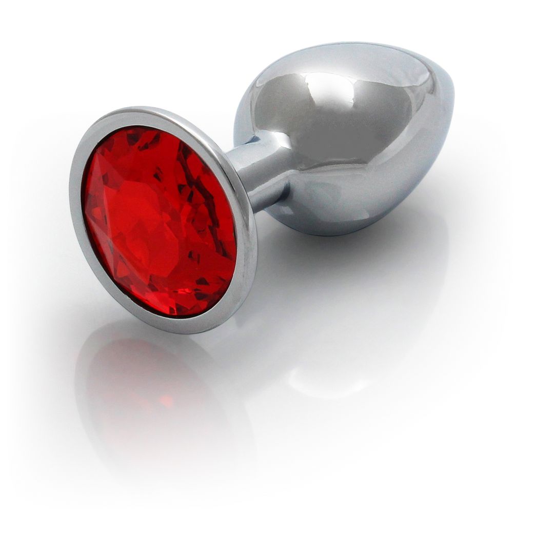 Analplug Edelstein rund klein Silber/Rubinrot 6,2 x Ø 2,7 cm