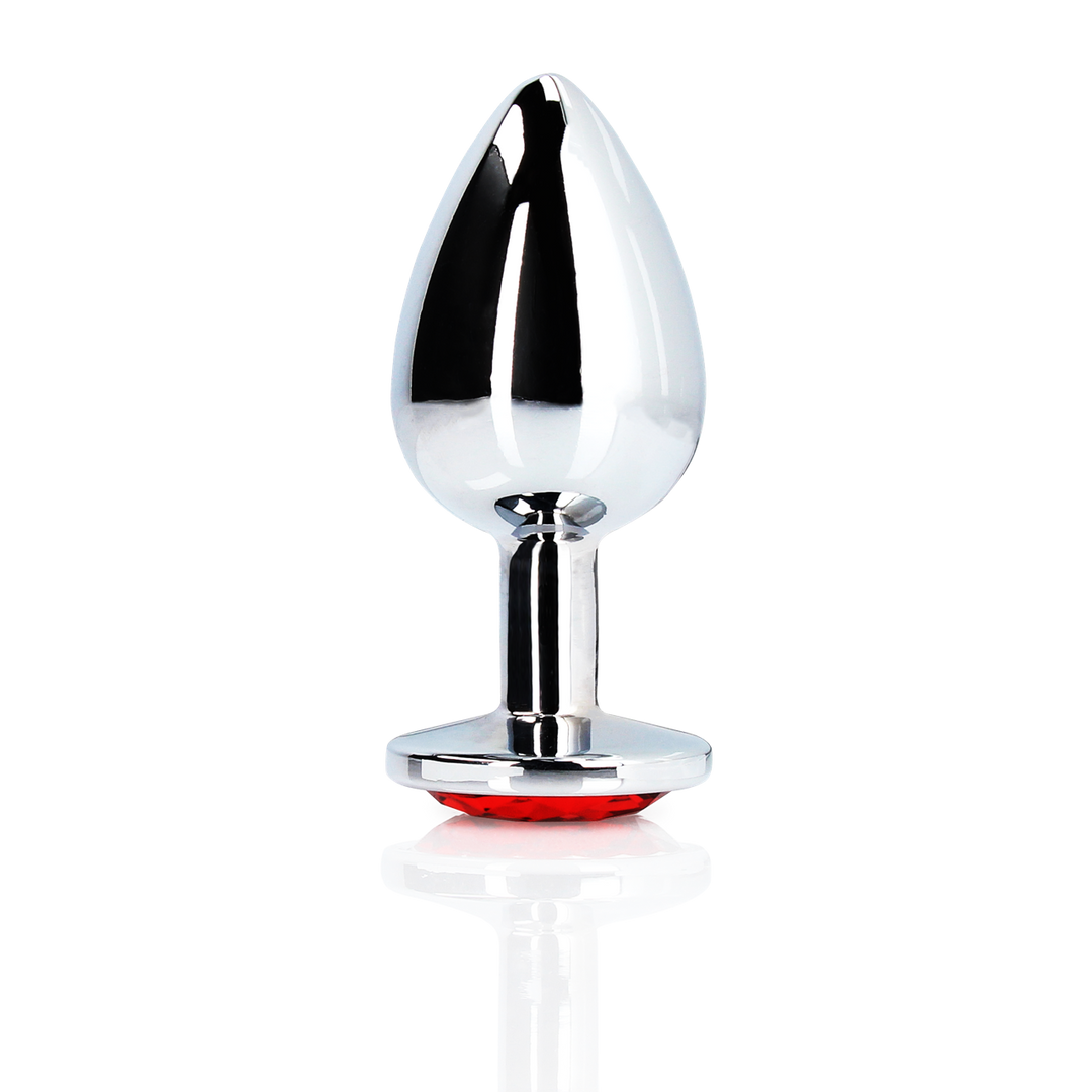 Analplug Edelstein rund klein Silber/Rubinrot 6,2 x Ø 2,7 cm