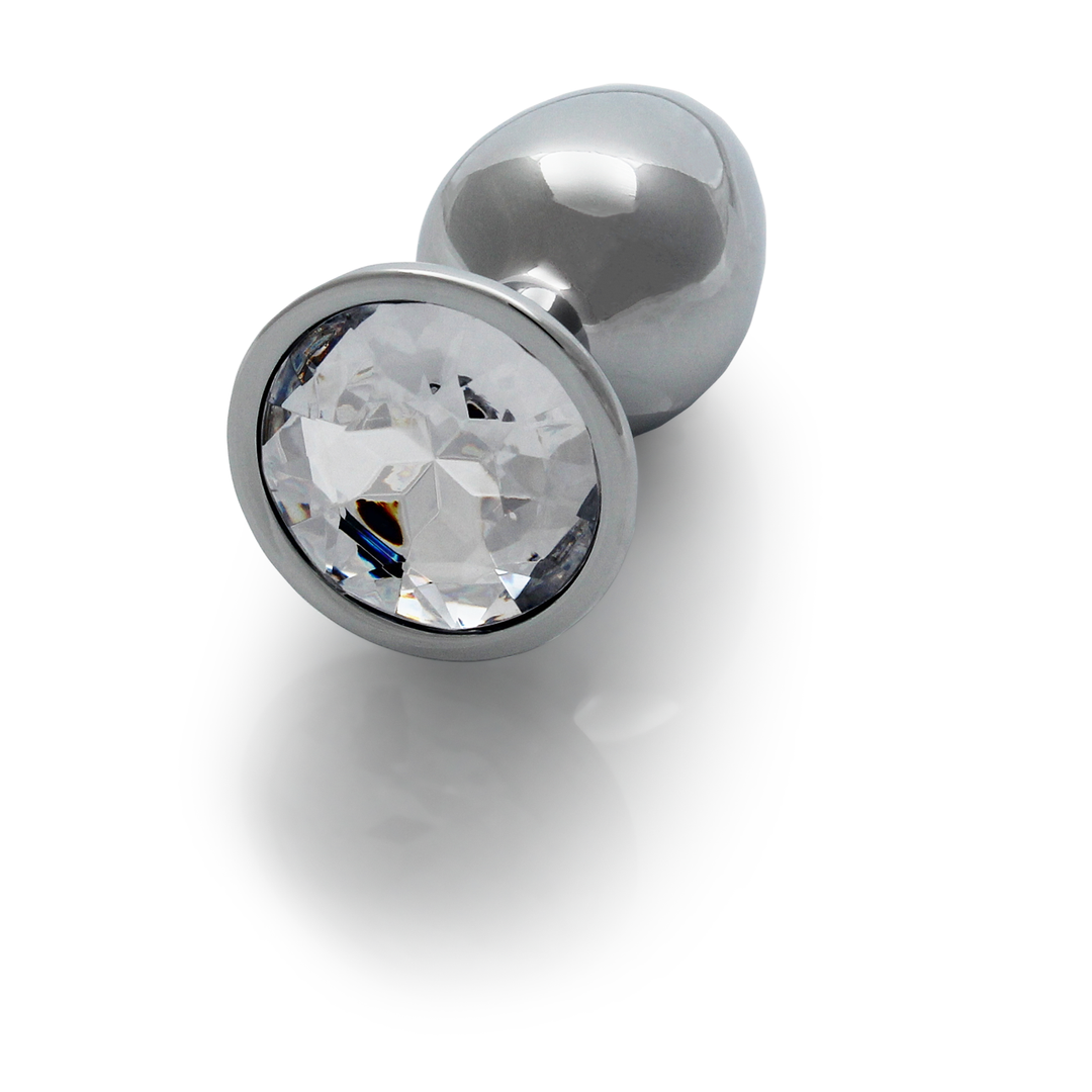 Analplug Edelstein rund klein Silber/Diamant 6,2 x Ø 2,7 cm