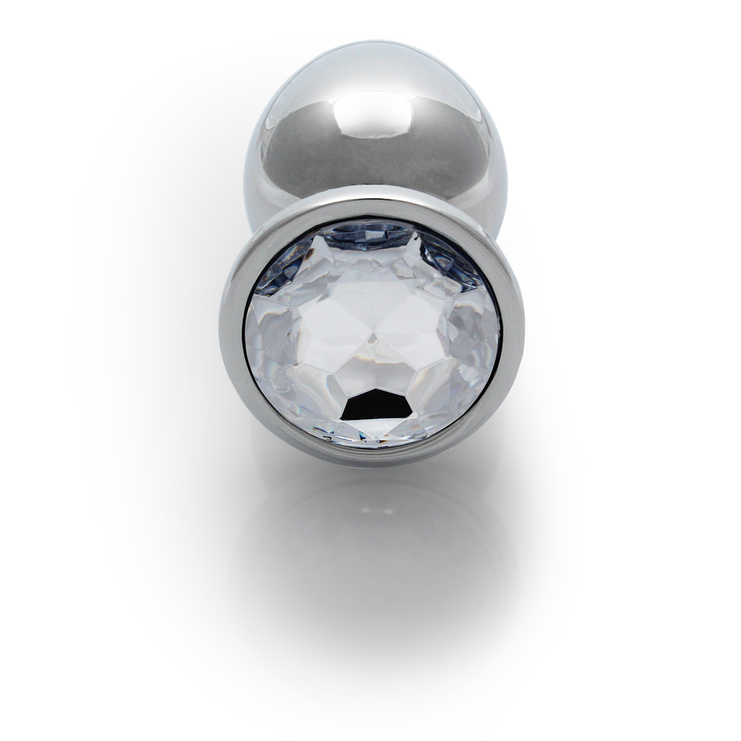 Analplug Edelstein rund mittel Silber/Diamant 7,1 x Ø 3,4 cm