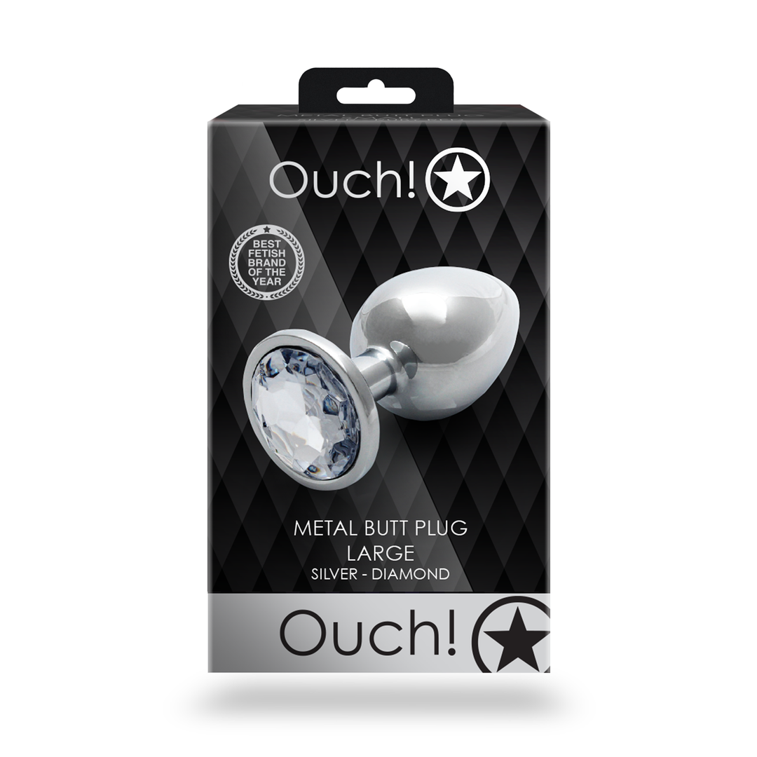 Analplug Edelstein rund groß Silber/Diamant 8,1 x Ø 4 cm