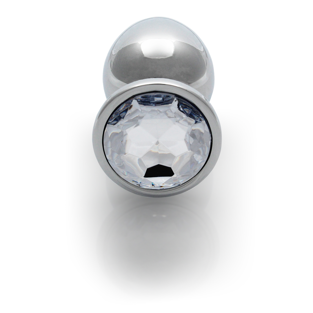 Analplug Edelstein rund groß Silber/Diamant 8,1 x Ø 4 cm