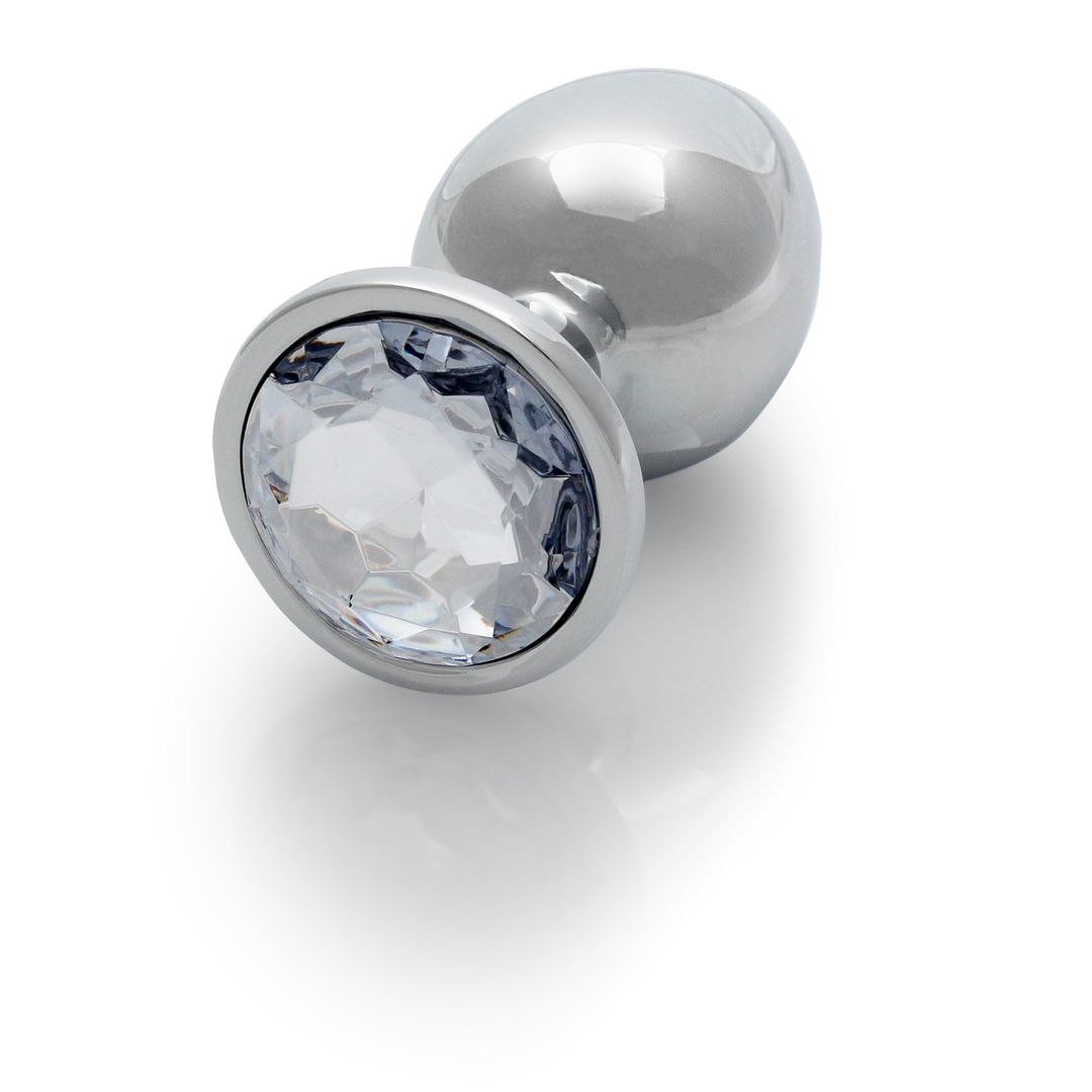 Analplug Edelstein rund groß Silber/Diamant 8,1 x Ø 4 cm